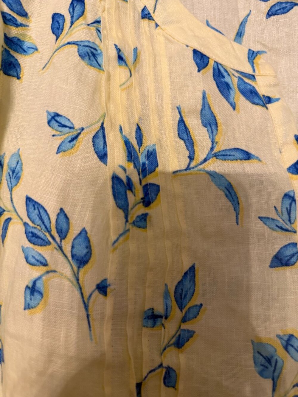 J. Jill Love Linen Floral Pintuck Top Women’s sz M Yellow Blue Coastal Boho - Picture 5 of 8